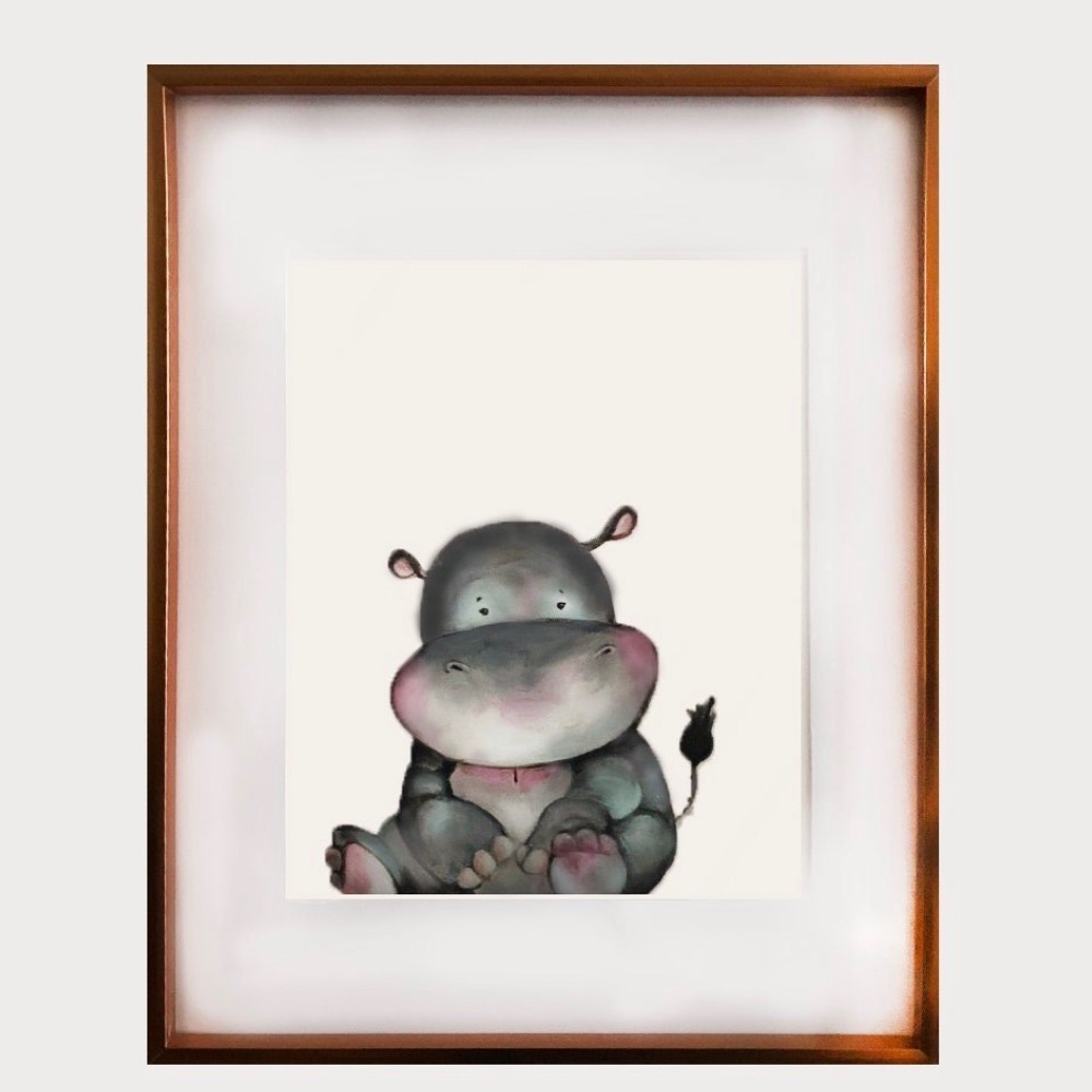 Baby hippo nursery artwork